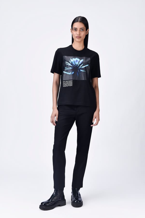 Black Cotton Jersey Graphic Crew Neck T-Shirt — Genes Lecoanet Hemant