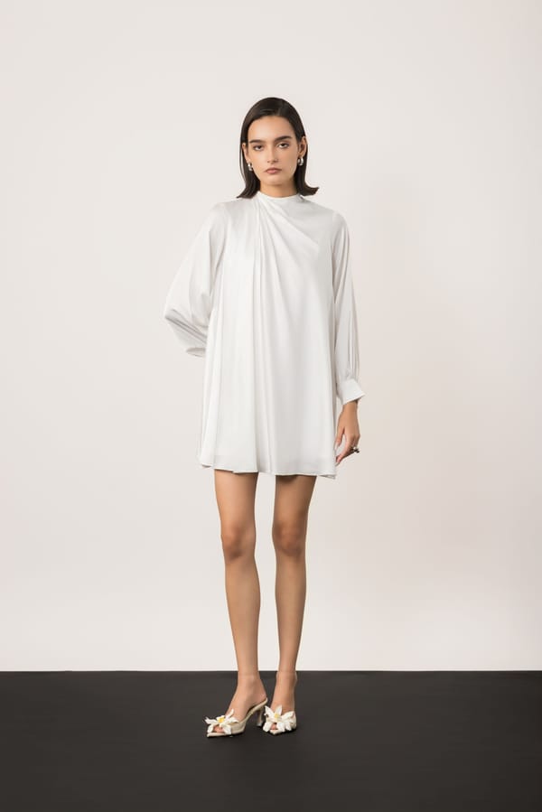 White High-Neck A-Line Mini Dress — Studio MuGu