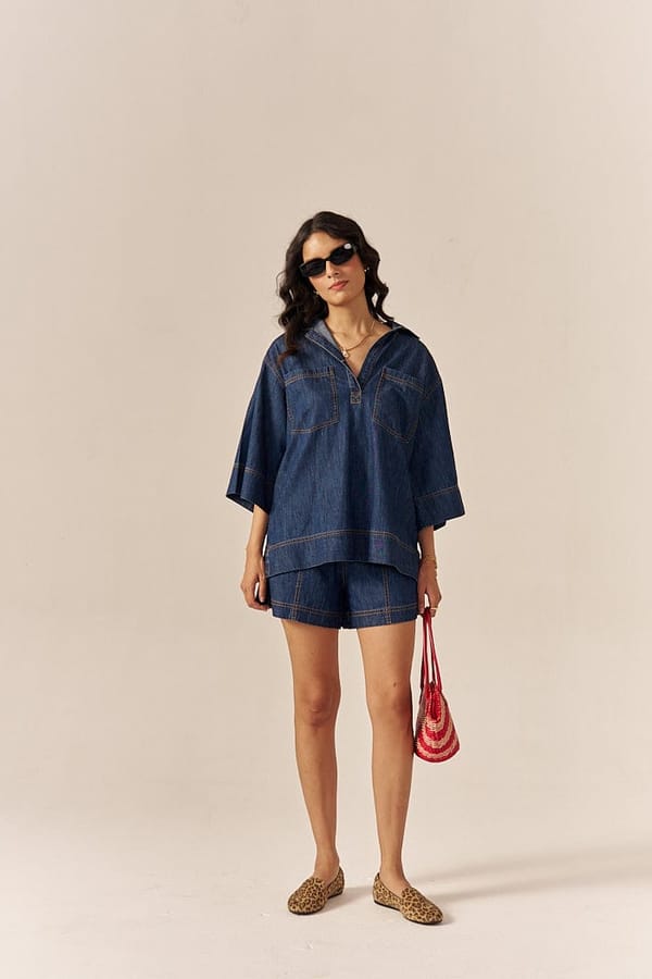 Denim Blue Oversized Shirt and Shorts Co-ord Set — Spacelines