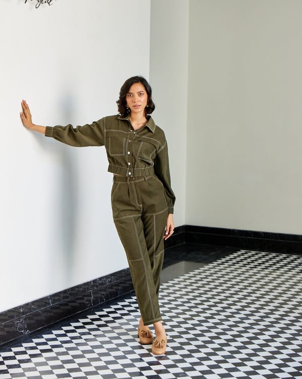 Olive High-Rise Straight-Leg Utility Trousers — Style Island