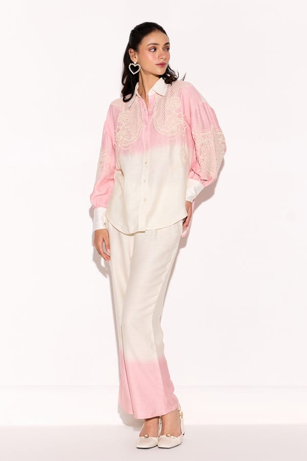 Pink and Cream Ombre Embroidered Co-ord Set — BOHO-CHIC