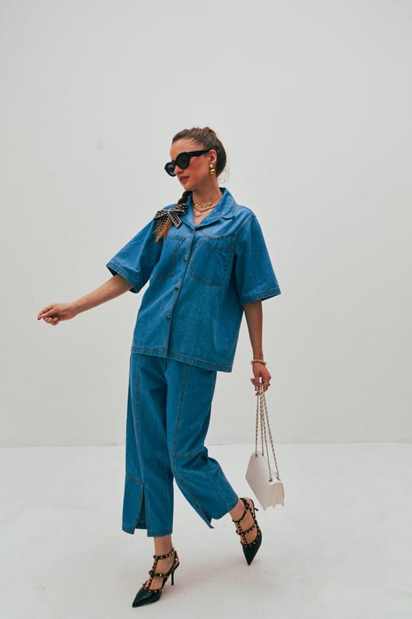 Blue Denim Oversized Shirt and Wide-Leg Pants Co-ord Set — Spacelines