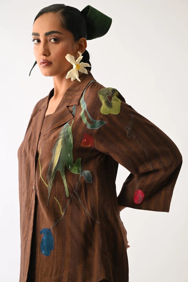 Brown Psyflora Applique Shirt — Ofrida