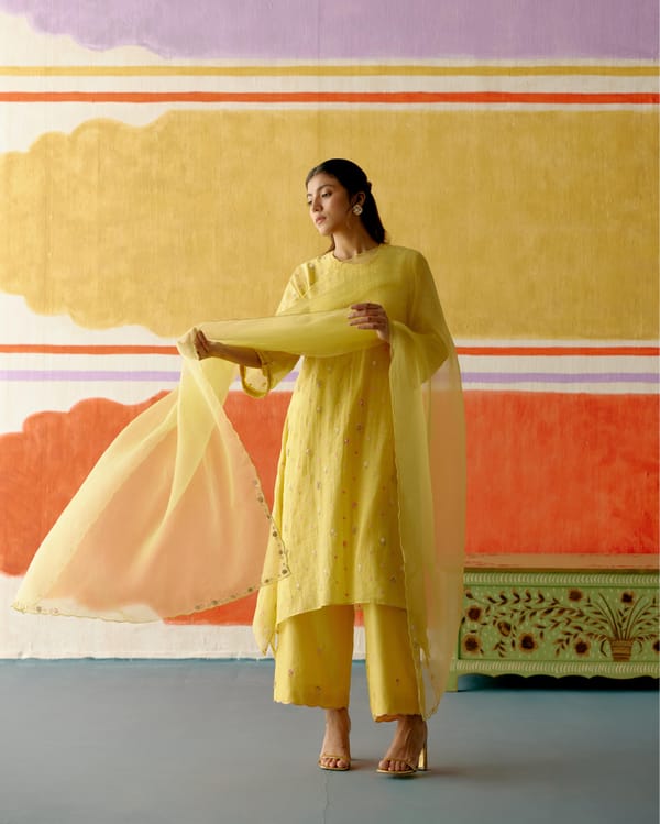 Kesari Frill Long Kurta Set — KAPAAS