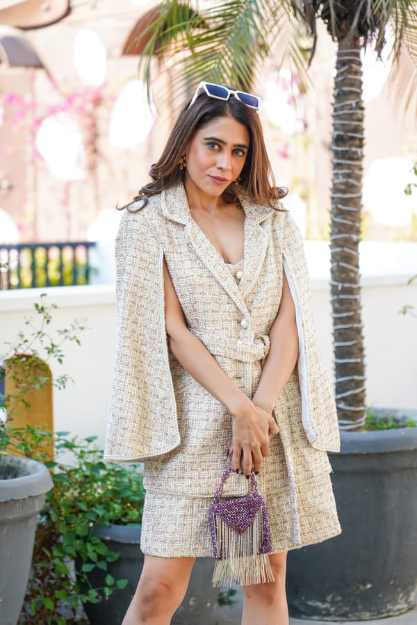 Golden Metallic Tweed Cape Blazer with Belt — Younglings