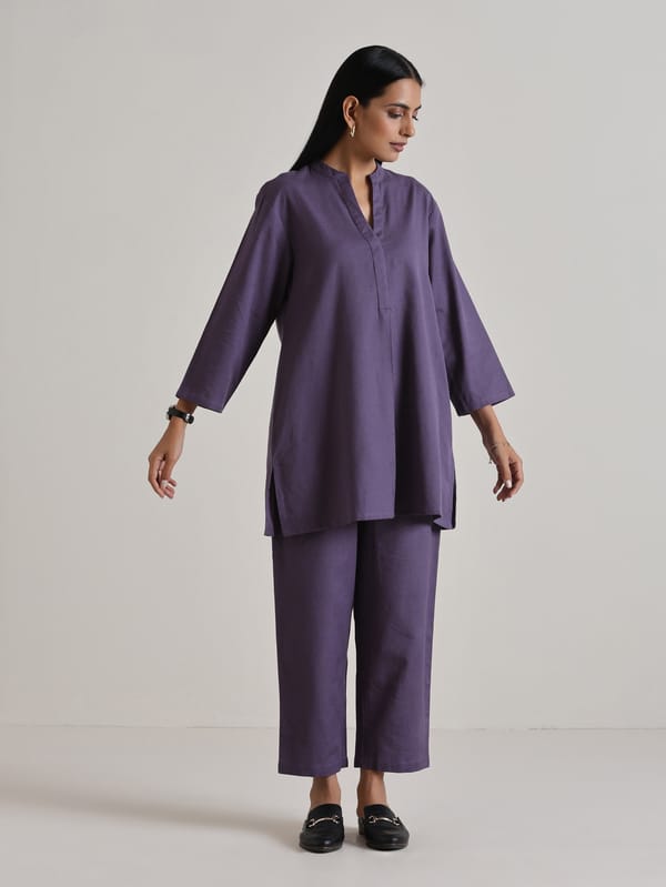 Plum Purple Relaxed Fit Co-ord Set with Straight Pants — Truebrowns