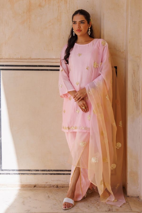 Maroon Silk Gota Patti Work Dhoti Set — Bannhi by Priyanka Rathore
