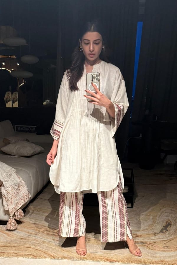 Cream & Maroon Handwoven Striped Cotton Kurta Set — Truly SMA