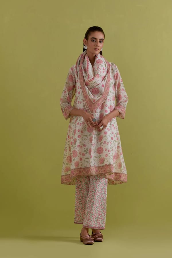 Off White Hand Block Printed Short Kurta Set — Upavita