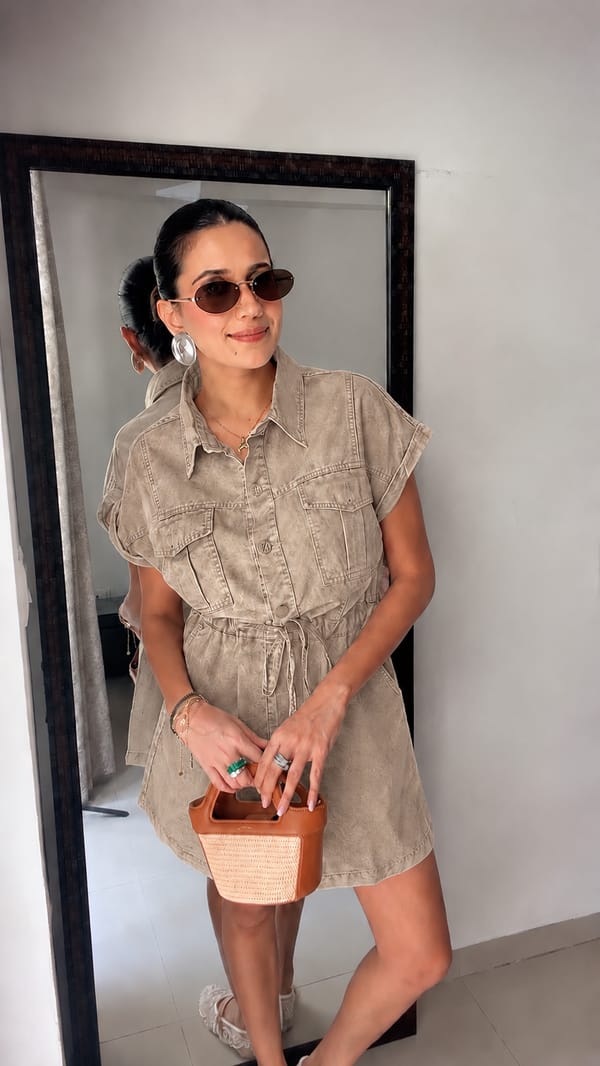 Sandstone Denim Tie-Up Dress — CLOSET AFFAIR