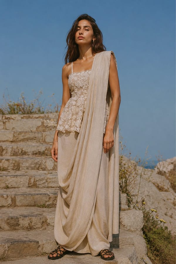 Embroidered Lace Peplum Top & Linen Sari Drape Skirt — Dash and Dot