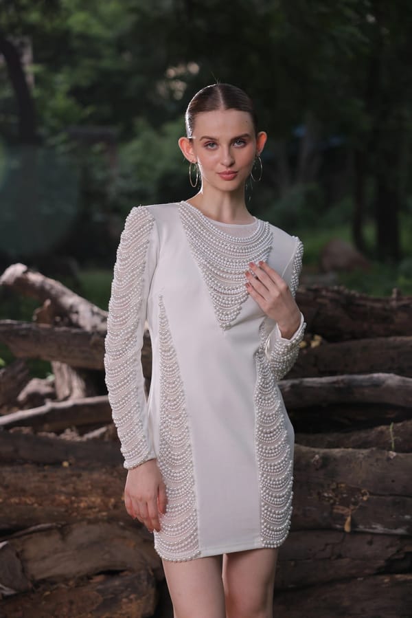 Ivory Pearl Embellished Bodycon Mini Dress — EDITION II