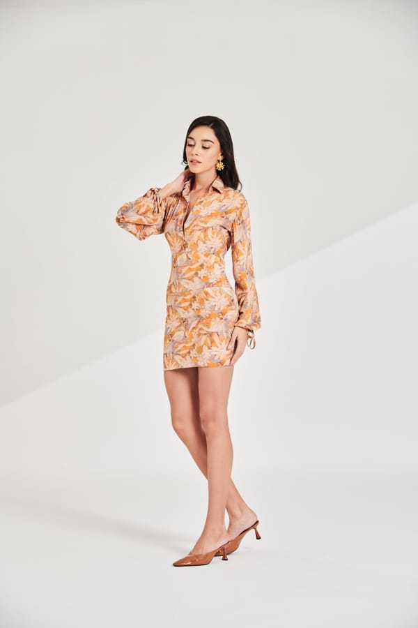 Multicolor Floral Printed Crepe Mini Shirt Dress — Torqadorn