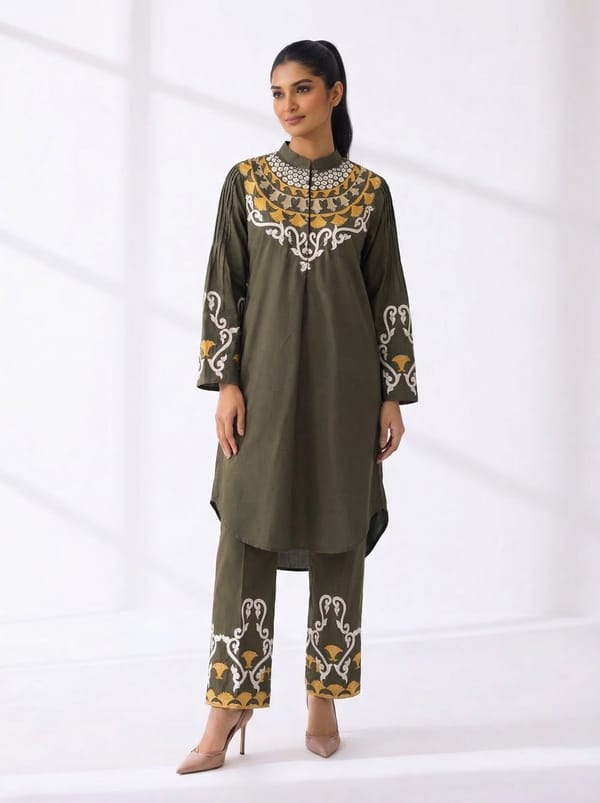 Army Green Kurta and Pant Co-ord Set — RUCHIKA  MALLIKA LABEL