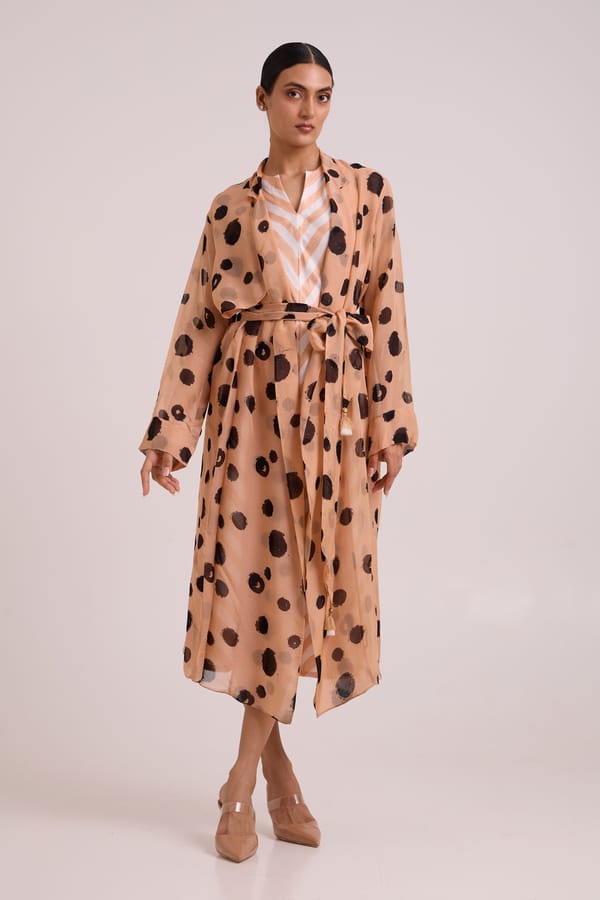 Almond Sheer Polka Dot Trench and Striped Midi Dress Set — Madder Much