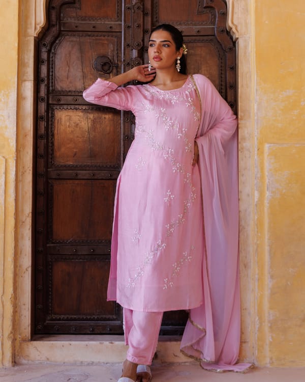 Silk Hand Embroidered Sharara Set — Bannhi by Priyanka Rathore