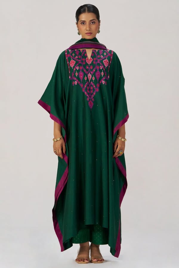 Evergreen Silk Festive Kaftaan Set — Ganga Fashions Pvt Ltd