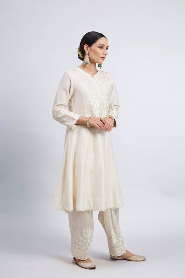 Daisy Ivory Chanderi Silk Embroidered Suit Set — Sheetal Batra