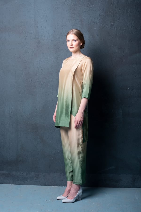 Beige/Olive Green Habutai Silk Co-ord Set — CLOS