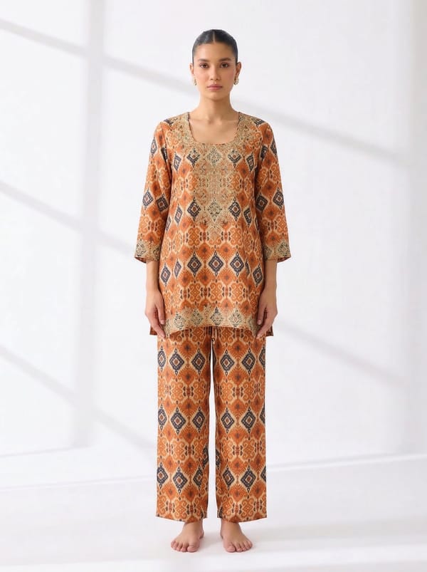 Beige Patola Embroidered Coord — Kylee Fashions