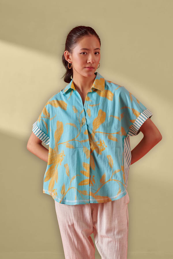 Deco Aqua Floral Oversized Shirt — ROHO