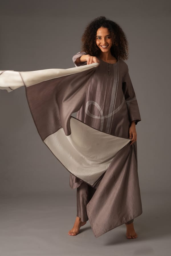Greige Embroidery Dress With pant & Scraff — Khat