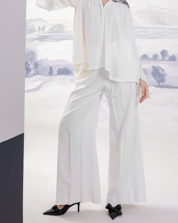 White High-Rise Wide-Leg Banana Crepe Trousers — Orthodox