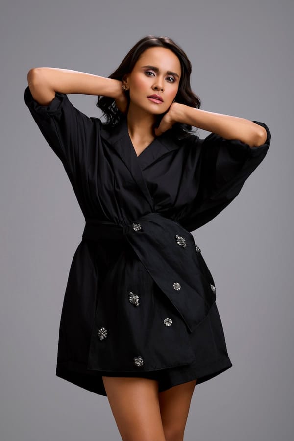 Playsuit with Crystal-Embellished Bow — Deepika Arora
