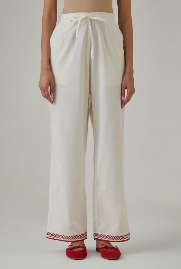 Cotton Straight Pants With Hem Block Print — Upavita