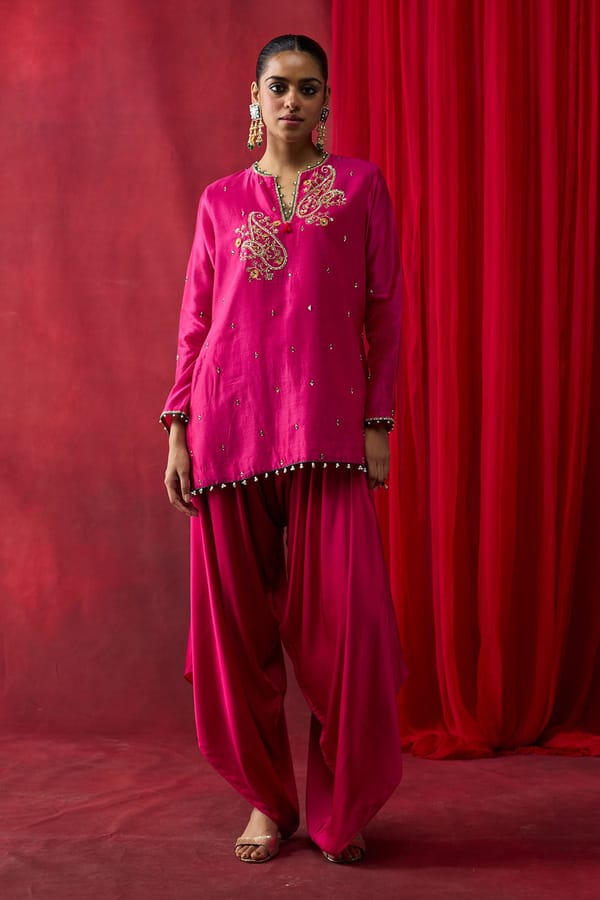 Pink Embroidered Co-ord Set with Cowl Pants — Shikha Mehta