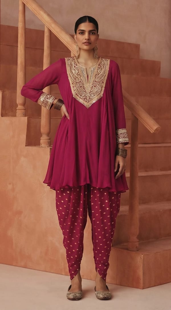 Ochre Embroidered Peplum Set — Basanti Kapde aur Koffee