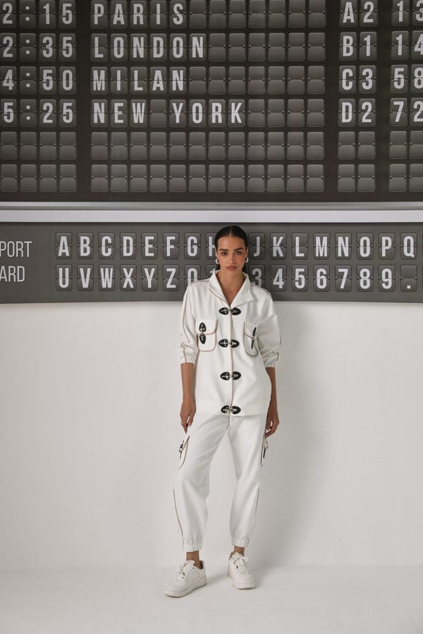 Off-White Crepe Co-ord Set with Buckle Hardware — Shivya K