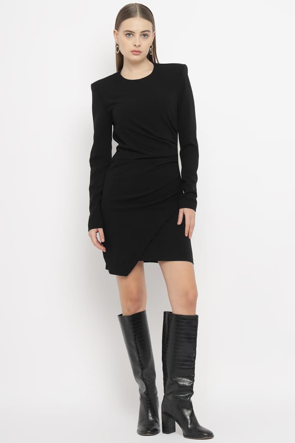 Black Bodycon Mini Dress with Draped Waist — SILVIAN HEACH