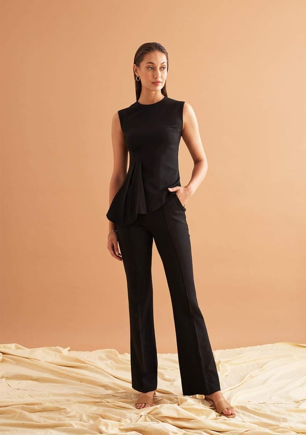 Black Draped Sleeveless Top and Flared Pants Co-ord Set — AMOSHI