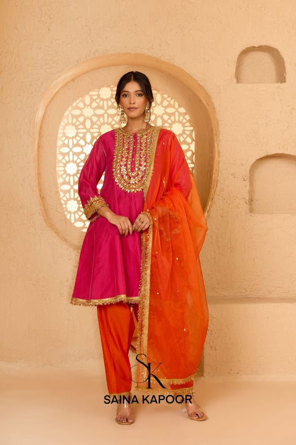 Fuchsia Cotton Chanderi Short Anarkali — SAINA KAPOOR