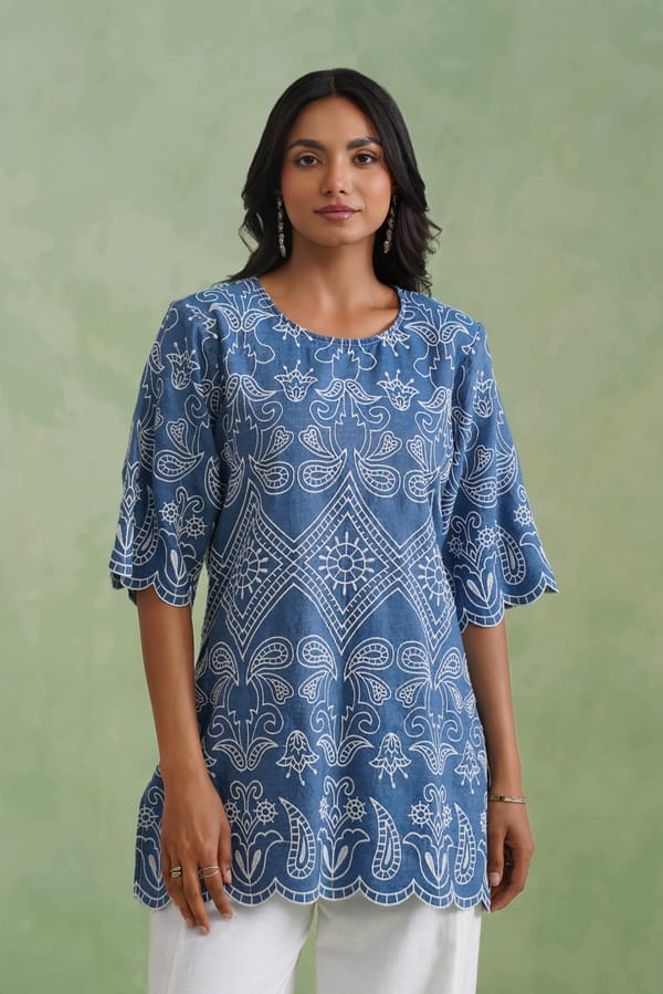 Denim Embroidered Top — KORAH STITCH