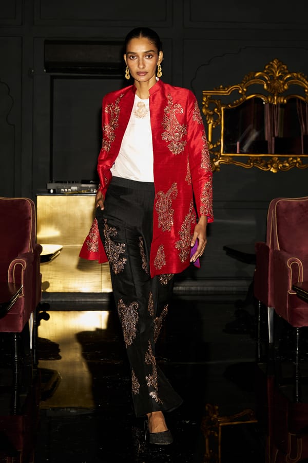 Embroidered Longline Jacket and Wide-Leg Pant Co-ord Set — Dash and Dot