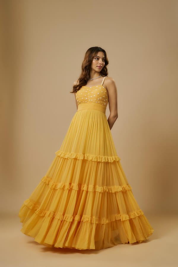 Yellow Embroidered Gown — EWOKE STUDIO