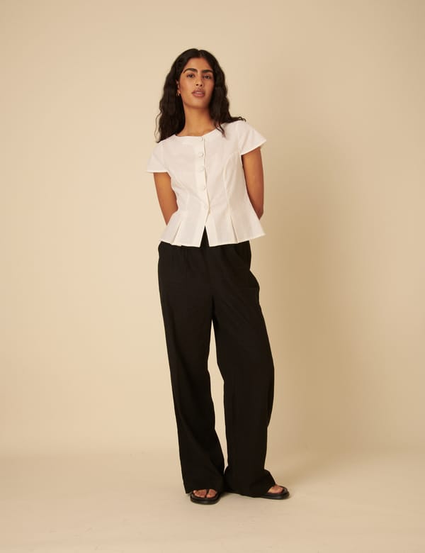 Black Wide-Leg Drawstring Trousers — Nobody's Child