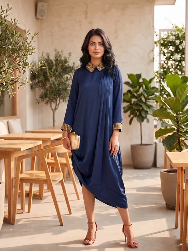 Navy Beaded Collar Dress — Chique