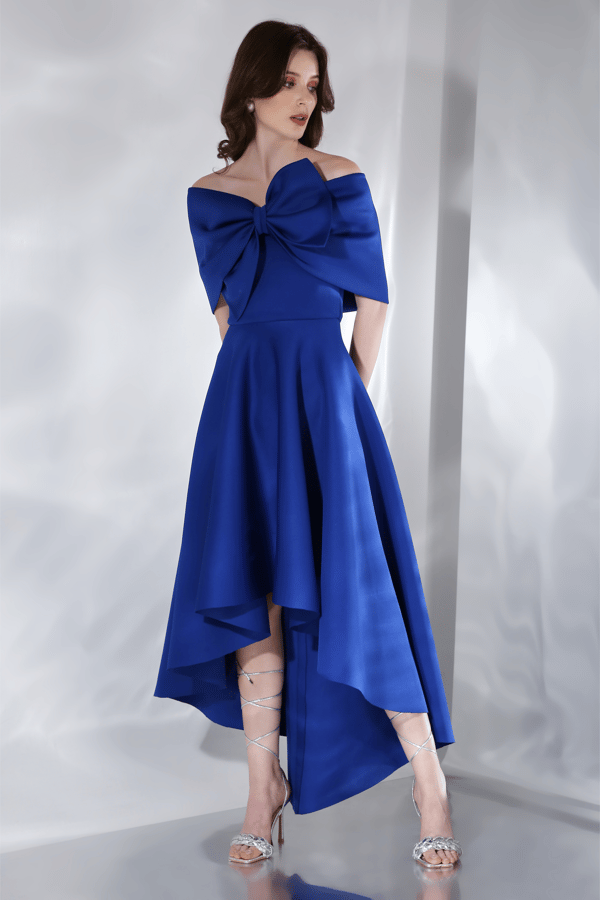 Blue Strapless Fit and Flare High-Low Midi Dress Set — OZEQO