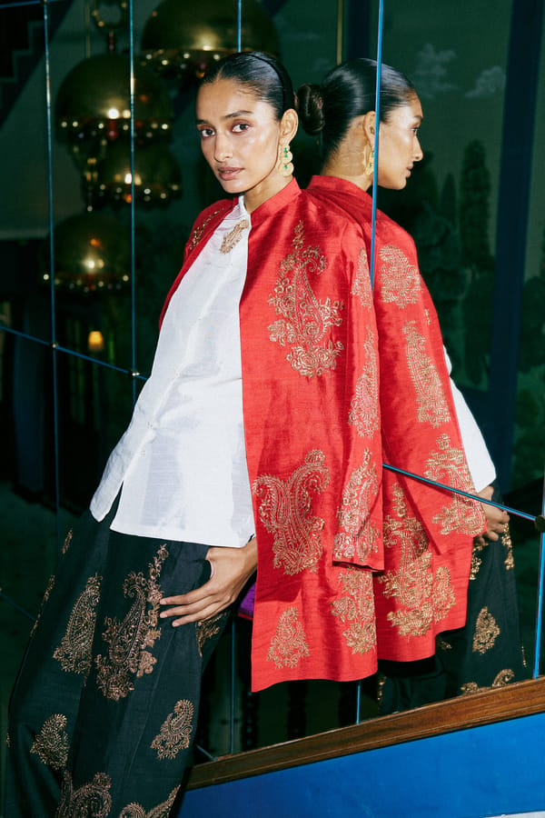 Scarlet Longline Embroidered Paisley Jacket — Dash and Dot