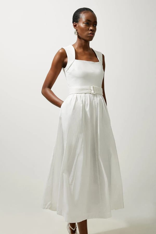 Ivory Square-Neck Belted Fit and Flare Maxi Dress — KAREN MILLEN