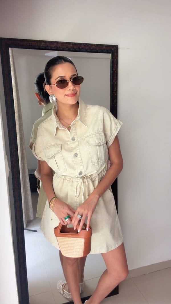 Sandstone Denim Tie-Up Dress — CLOSET AFFAIR