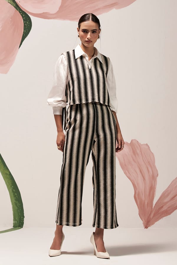 Black and White Crochet Striped Co-ord Set — BOHO-CHIC