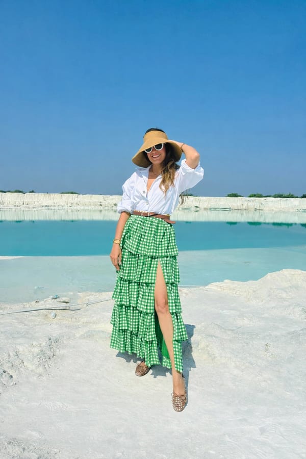 Green Gingham Tiered Maxi Skirt with Front Slit — SHOP MIOWW