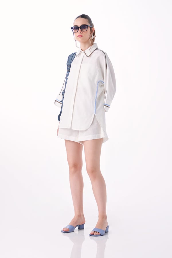 White Cotton-Linen Shirt and Shorts Co-ord Set — Our Love