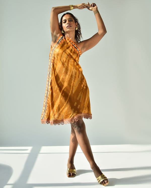 Brown One-Shoulder Tie-Dye Mini Dress — Missy Co.