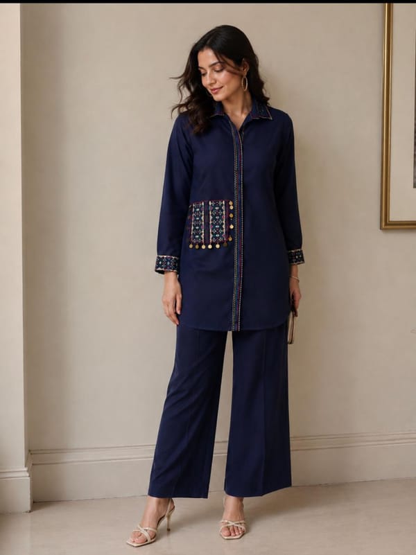 Navy Blue Pocket style Co-ord Set — SMAYA by Monica