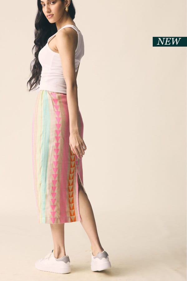 Pink Cotton Dobby Midi Pencil Skirt with Back Slit — Unrush